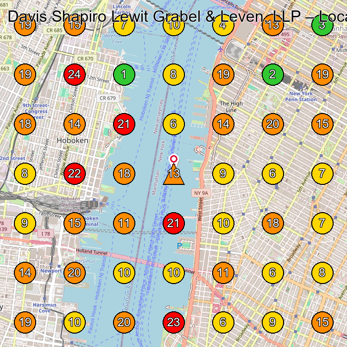 Davis Shapiro Lewit Grabel & Leven, LLP Legal Services GeoGrid ranking map for New York NY